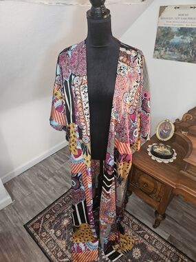 Multicolor Patchwork Satin Cardigan